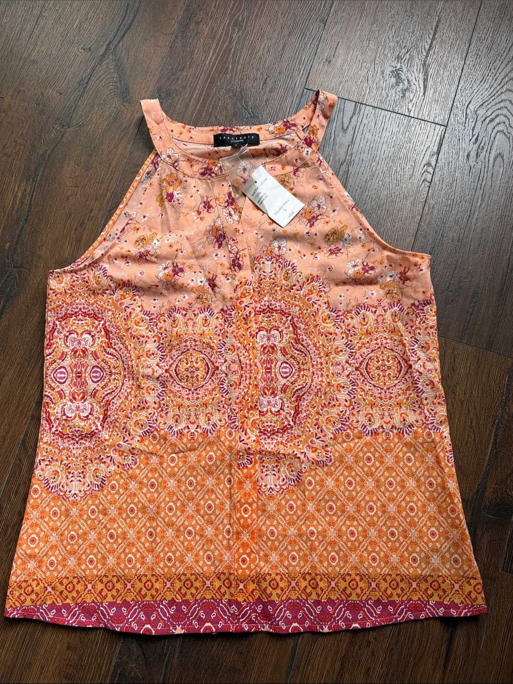 Sanctuary Orange Paisley Halter Tank with Pink Accents